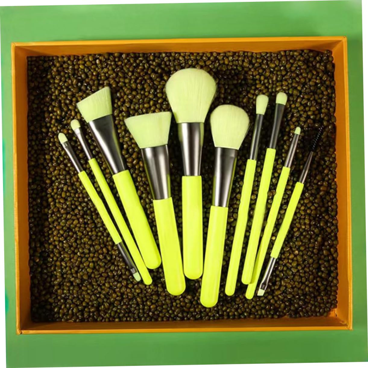 10Pcs Colorful Makeup Brush Tool Women Girls Soft Artificial Fiber Brushes Versatile Cosmetics Kit Vibrant Green for Daily