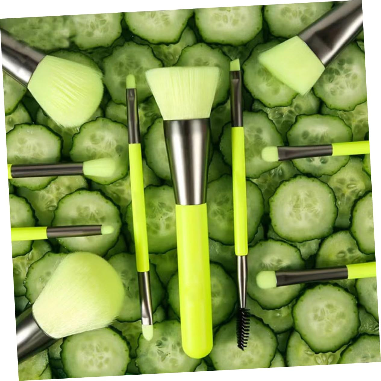 10Pcs Colorful Makeup Brush Tool Women Girls Soft Artificial Fiber Brushes Versatile Cosmetics Kit Vibrant Green for Daily
