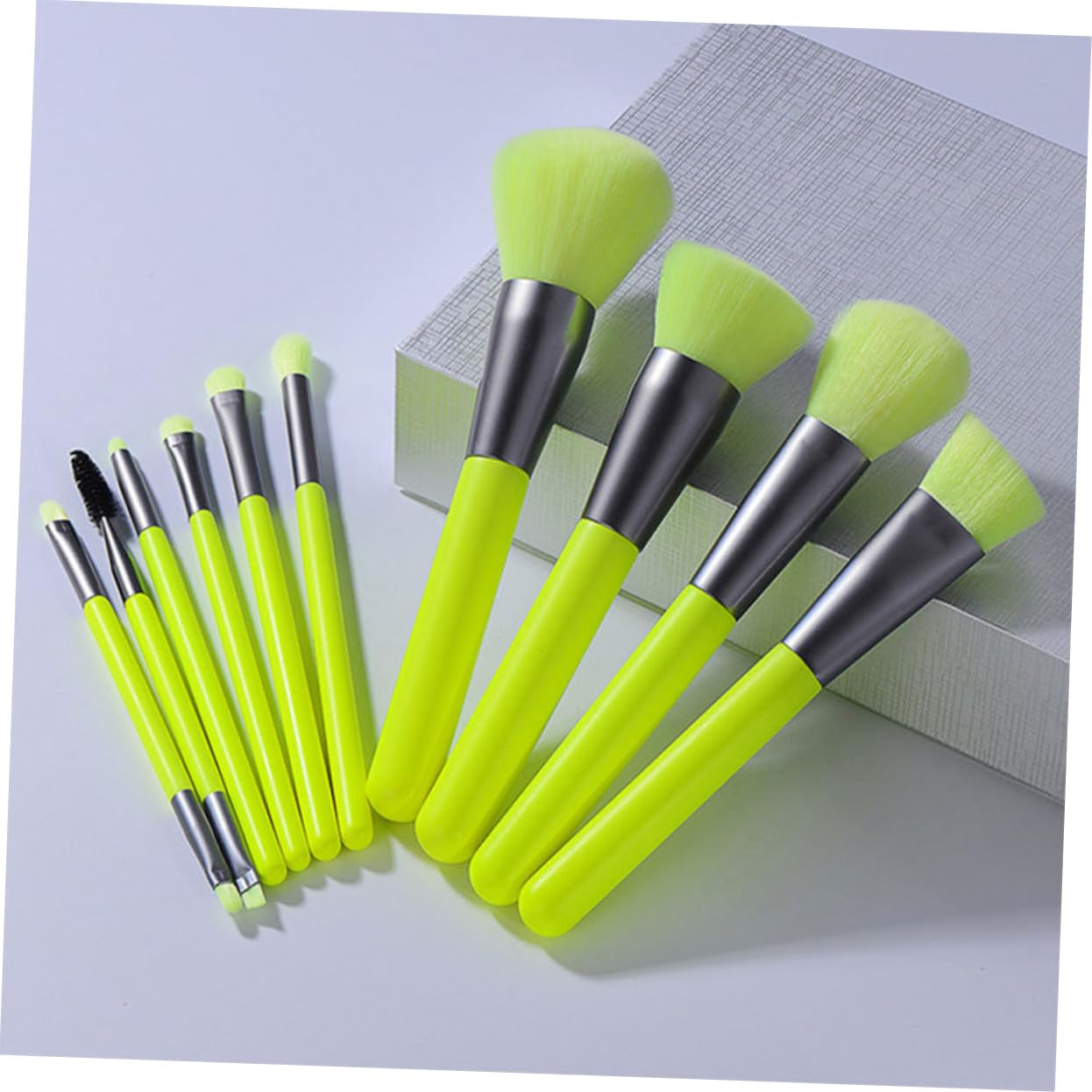 10Pcs Colorful Makeup Brush Tool Women Girls Soft Artificial Fiber Brushes Versatile Cosmetics Kit Vibrant Green for Daily