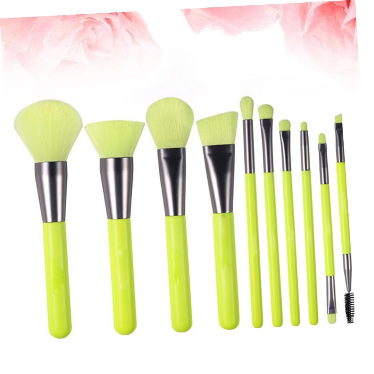 10Pcs Colorful Makeup Brush Tool Women Girls Soft Artificial Fiber Brushes Versatile Cosmetics Kit Vibrant Green for Daily