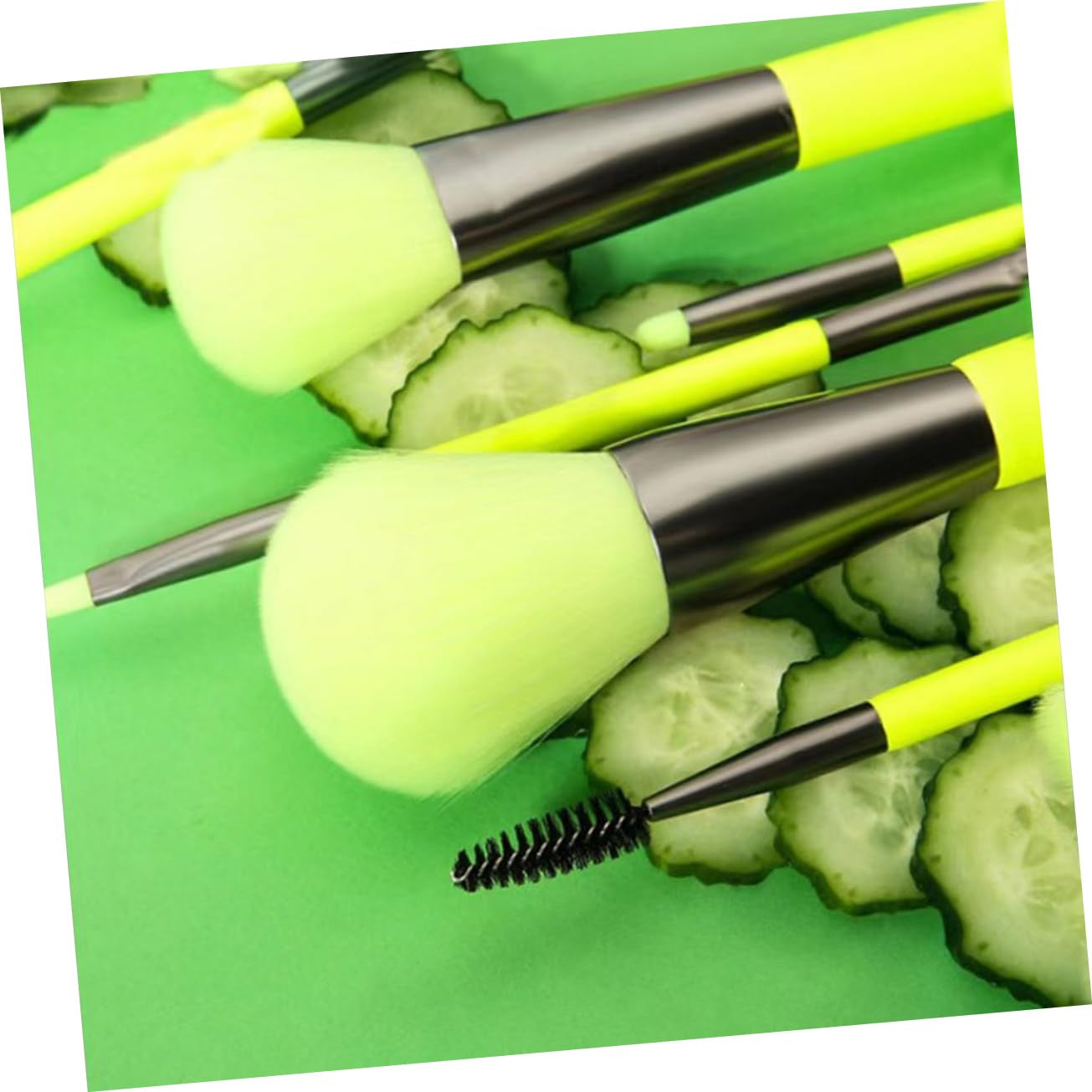 10Pcs Colorful Makeup Brush Tool Women Girls Soft Artificial Fiber Brushes Versatile Cosmetics Kit Vibrant Green for Daily