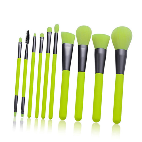 10Pcs Colorful Makeup Brush Tool Women Girls Soft Artificial Fiber Brushes Versatile Cosmetics Kit Vibrant Green for Daily