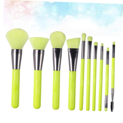 10Pcs Colorful Makeup Brush Tool Women Girls Soft Artificial Fiber Brushes Versatile Cosmetics Kit Vibrant Green for Daily
